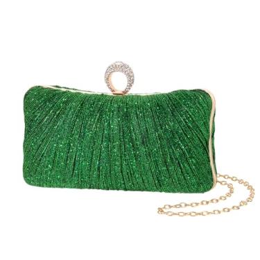 Imagem de Bolsa clutch feminina dourada com purpurina, plissada, para festa de casamento nupcial com anel de strass, Verde