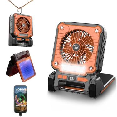 Imagem de VOHIVI Ventilador recarregável movido a energia solar com luz - Ventoinhas de acampamento USB-C portátil de 3 velocidades, falta de energia em casa e emergência na cozinha, ventilador de barraca ao ar