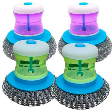 Imagem de kit com 4 Esponja Escova Palha de Aço Limpar Panelas Louças com Dispenser Suporte Porta Detergente