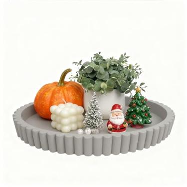 Imagem de Vomktvcsr Bandeja oval para decoração de mesa de centro de 33 cm bandejas decorativas modernas de concreto para decoração de casa com detalhes em círculos de centro de mesa de centro - Bandejas