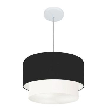 Imagem de Lustre Pendente Duplo Cilíndrico Vivare Md-4354 Cúpula Em Tecido 45x40cm - Bivolt Preto-branco 127/220v