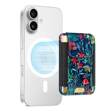 Imagem de FINPAC Carteira MagSafe, suporte magnético para iPhone 17/16/15/14/13/12 séries, seguro com bloqueio de RFID, 6 porta-cartões para mulheres e homens, noite na selva