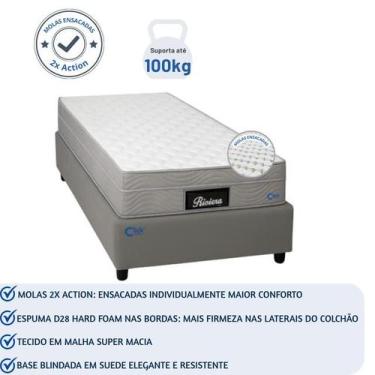 Imagem de Colchão Solteiro de Molas Ensacadas Sankonfort com Base Box Blindada e