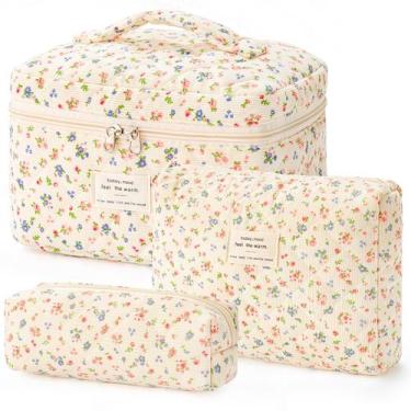 Imagem de Bolsa de maquiagem HBSelect acolchoada de algodão para viagem, 3 peças