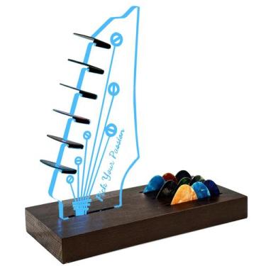 Imagem de Porta-palhetas de guitarra NZNDB Light Up Wooden com luz LED