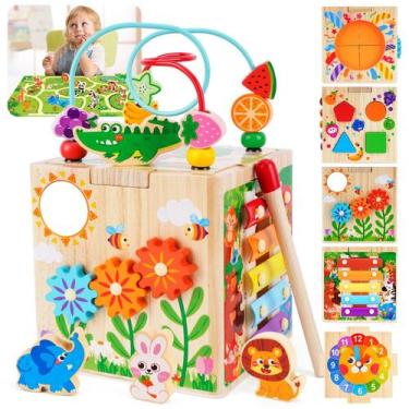 Imagem de Activity Cube KMTJT Wooden Montessori de 1 a 2 anos para crianças rosa