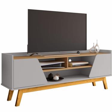 Imagem de Rack Bechara Turim 2 portas largura de 1,60 metro para TV de ate 65 polegadas pés de madeira Cinamomo Off White