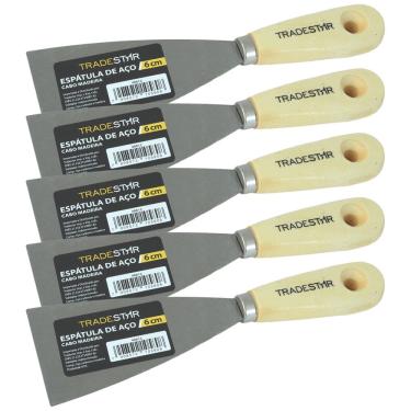 Imagem de Kit 5 Espátula 6 cm Aço Gesso Massa Corrida Multiuso  Drywal