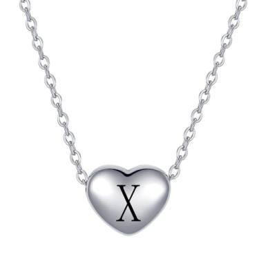 Imagem de MiiFort Colar com pingente de coração com letra inicial A a Z, aniversário, nome personalizado, presente para mulheres, filha, família, prata, aço inoxidável, One Size, Aço inoxidável, Sem Pedra