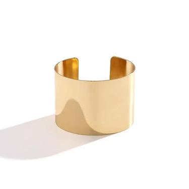 Imagem de Bracelete Grosso LargoPrata Liso Minimalista Polido Aberto Antebraço-Pulseira Rígida Feminina Brilho Cuff Manguito Elegante Moderno-Presente Feminino Sofisticado Pulso Versátil Tradicional (Dourado)