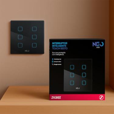 Imagem de Avant Neo Interruptor Inteligente Preto 6 Botões Smart Touch Bivolt 4x2 Hub Zigbee Compatível com Alexa, Google Home e Tuya Neutro Parelelo Virtual