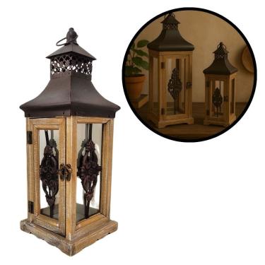 Imagem de Lanterna Decorativa Madeira E Ferro Rústico Prime 37cm X 14cm - Empório Decor