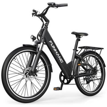 Imagem de E-Bike Funhang EB-C2, Motor Brushless 500W (Pico 1000W), Torque 55Nm, Bateria 48V 374Wh Removível, 26", 7 Marchas, 5 Modos, Freios a Disco