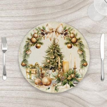 Imagem de Sousplat 35cm Natal Boho Verde com base MDF - 1 unidade - Casa Mesa Ba