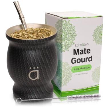 Imagem de Kalmateh Cabaça tradicional de erva-mate 250 ml, copo mate moderno de aço inoxidável de parede dupla com bombilla, canudo de filtro e escova de limpeza, design para experiência autêntica Mate