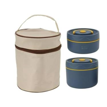 Imagem de Conjunto de Marmitas comBolsa Térmica – 2 Potes Redondos para Alimentos, Compacto e Funcional(Azul)