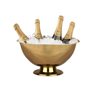 Imagem de Cuba de bebida Cruiser's Caché de 40,6 cm, balde de gelo, servidor de vinho e champanhe, aço inoxidável com acabamento dourado martelado