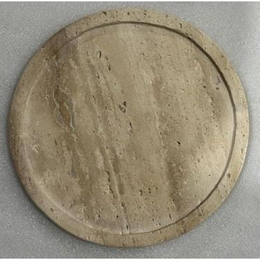 Imagem de Perilla Home Tábua de corte redonda de mármore 29 x 29 x 0,6 cm – Tábua de pedra travertino natural para cozinha, pastelaria, pão, queijo, macaron, bandeja de servir, cor bege