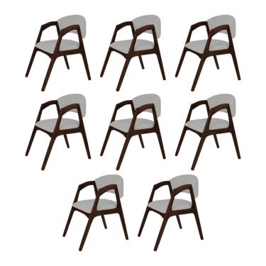 Imagem de Conjunto com 8 Cadeiras de Jantar Estofada Gabriela Castanho Linho Cinza Prata