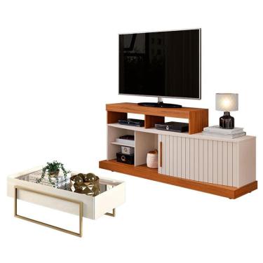 Imagem de Rack Bancada Valle com Mesa de Centro Suri Freijó Off White - DJ Móveis