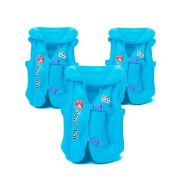 Imagem de Kit 3 Colete Infantil Boia Inflavel Piscina Verão Diversão (AZUL)