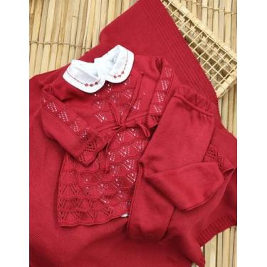 Imagem de Saída de Maternidade em Tricô Vestido Bebê - Samy Baby, Vermelho