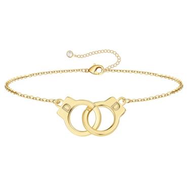 Imagem de M MOOHAM Pulseiras de algema com inicial para mulheres e meninas – presentes para mãe, filha, irmã, casais, pulseiras de amizade, banhado a ouro 14 K, pulseira de duas letras, joias, presentes de