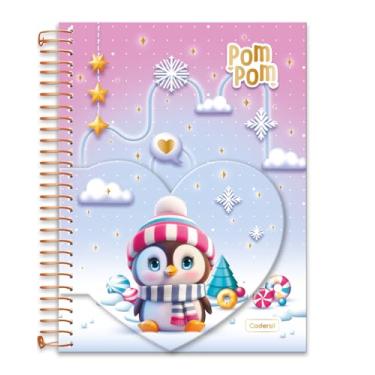 Imagem de Caderno Colegial Criativo Cadersil Estampa Coração Pom Pom – 80 Folhas – Capa Dura com Hot Stamping Dourado – Acompanha Adesivos e Folhas Decoradas – Ideal para Anotações Criativas e Personalizadas