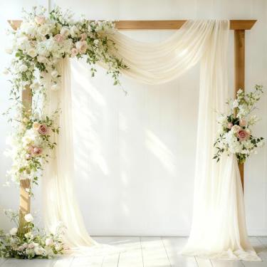 Imagem de HOLITS Tecido drapeado de arco de casamento marfim - painel de chiffon transparente de 78,7 cm x 20FT - cortina de fundo sem rugas para cerimônias, chá de panela, decoração de mandril, decoração de