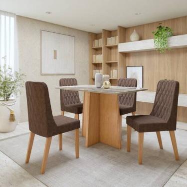 Imagem de Conjunto Sala de Jantar 4 Lugares Retangular Tampo Vidro/MDF Mesa Cele