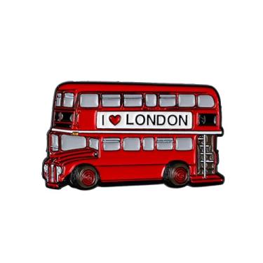 Imagem de Broche de alfinete de lembrança de Londres, broche de esmalte de ônibus de dois andares, presente para amantes de viagens, broches icônicos de símbolos de Londres, emblema de lapela da bandeira do