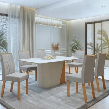 Imagem de Conjunto Sala de Jantar 6 Lugares Retangular Tampo MDF Mesa Luar com C