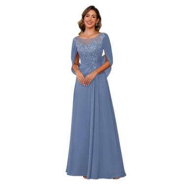 Imagem de Vestido RUMUGUYA Mãe da Noiva A Line Chiffon Steel Azul