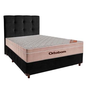 Imagem de Cama Box + Colchão Casal Ortobom Molas Ensacadas Airtech + Cabeceira Estofada
