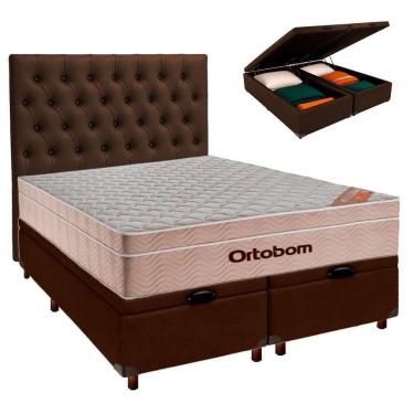 Imagem de Kit Cama Box Bau + Cabeceira + Colchão Queen Molas Ensacadas - Airtech - Ortobom