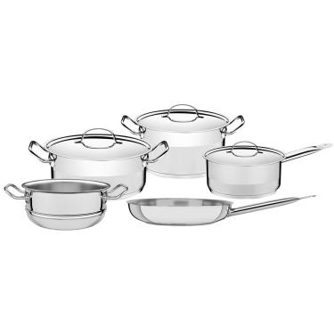 Imagem de CONJUNTO 5 PEÇAS TRAMONTINA PROFESSIONAL 4 PANELAS 1 FRIGIDEIRA COM VAPORIZADOR EM AÇO INOX 65620/010