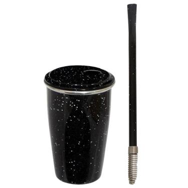 Imagem de Kit Tereré Copo Alumínio Térmico 300ml Bomba Inox Mola Preto