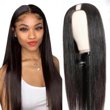 Imagem de Peruca de cabelo humano em U Part brilhando em linha reta 100% virgem 