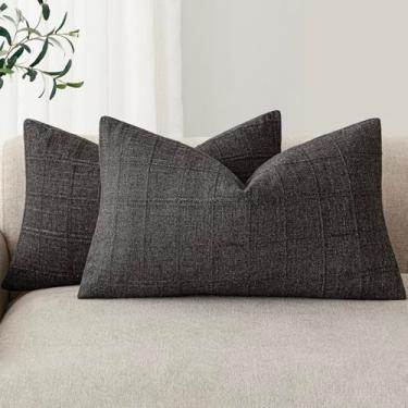 Imagem de Foindtower Conjunto de 2 capas decorativas de linho xadrez de almofada neutra para casa de fazenda para almofada lombar moderna boho decoração de casa para sofá, poltrona, quarto, sala de estar, 30 x