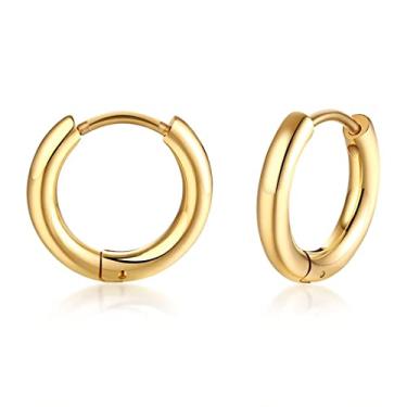 Imagem de Conjunto de brincos de argola masculinos de aço inoxidável, hipoalergênicos, pequenos, dourados, prateados, pretos, simples, cartilagem, joias leves e unissex para presentes de uso diário, Length: 31