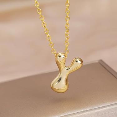 Imagem de 1 colar de letra A-Z com acabamento brilhante banhado a prata para mulheres, joia fina, presente para mamãe, 45+5cm, Cobre, Sem Pedra Preciosa