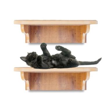 Imagem de BT WOOD Playground Para Gatos, MDF 15mm Laminado, 2 Prateleiras G, Carpete Antiderrapante, Suporta 25kg, Pré-montado, Design Moderno, 35x26x11cm, Kit Instalação Incluso (Marrom)