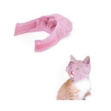 Imagem de Focinheira para gatos de malha respirável para animais de estimação máscara para evitar mordidas e mastigar anti-miau (rosa, P)
