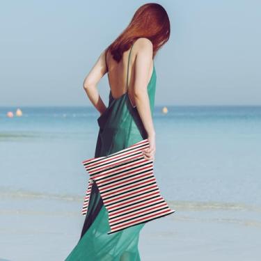 Imagem de Bolsa impermeável e úmida para roupas de banho, viagens, cosméticos, roupas sujas para piscina, ioga, academia, artigos de higiene, carrinho de bebê, bolsas de praia de viagem reutilizáveis (listras