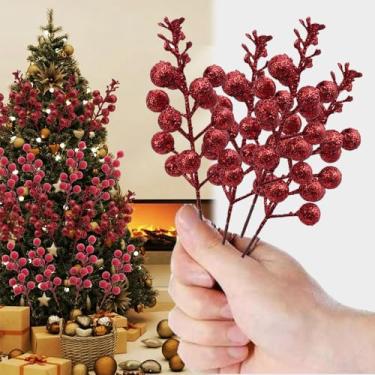 Imagem de Ramo de baga artificial de Natal, flores falsas, enfeites de árvore de Natal, decoração de casa (4 peças, vermelho)