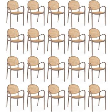 Imagem de Kit 20 Cadeiras de Jantar Roma Com Braço para Sala e Cozinha - Marrom 