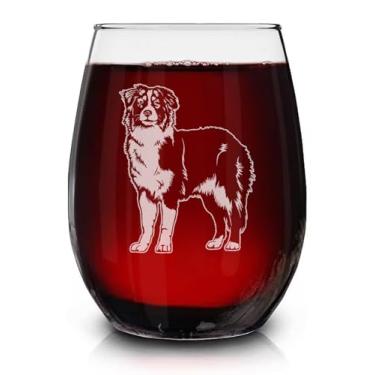 Imagem de Taça de vinho vintage sem haste gravada para cães pastor australiano - Presente para dono do amante de animais de estimação - Presentes de aniversário exclusivos - Presente para amantes de pastor