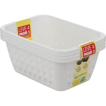 Imagem de Ordene - Conjunto com 4 Cestos Plástico Organizador Pequeno de 3​​ Litros, Cor Branca, Linha Log