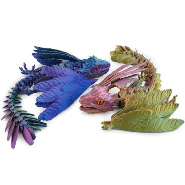Imagem de Outgoto Feathered Wyvern 3D Printed Articulated Dragon, 2pcs Fidget Toy and Desktop Pet, Collectible Fantasy Dragon Figure for Anxiety Relief (Wildflare+Nebulark)