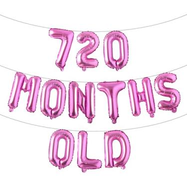 Imagem de Banner de balão multicolorido com glitter de 720 meses - Decorações engraçadas de 60 anos e festas de aniversário (720 meses de idade rosa vermelha)